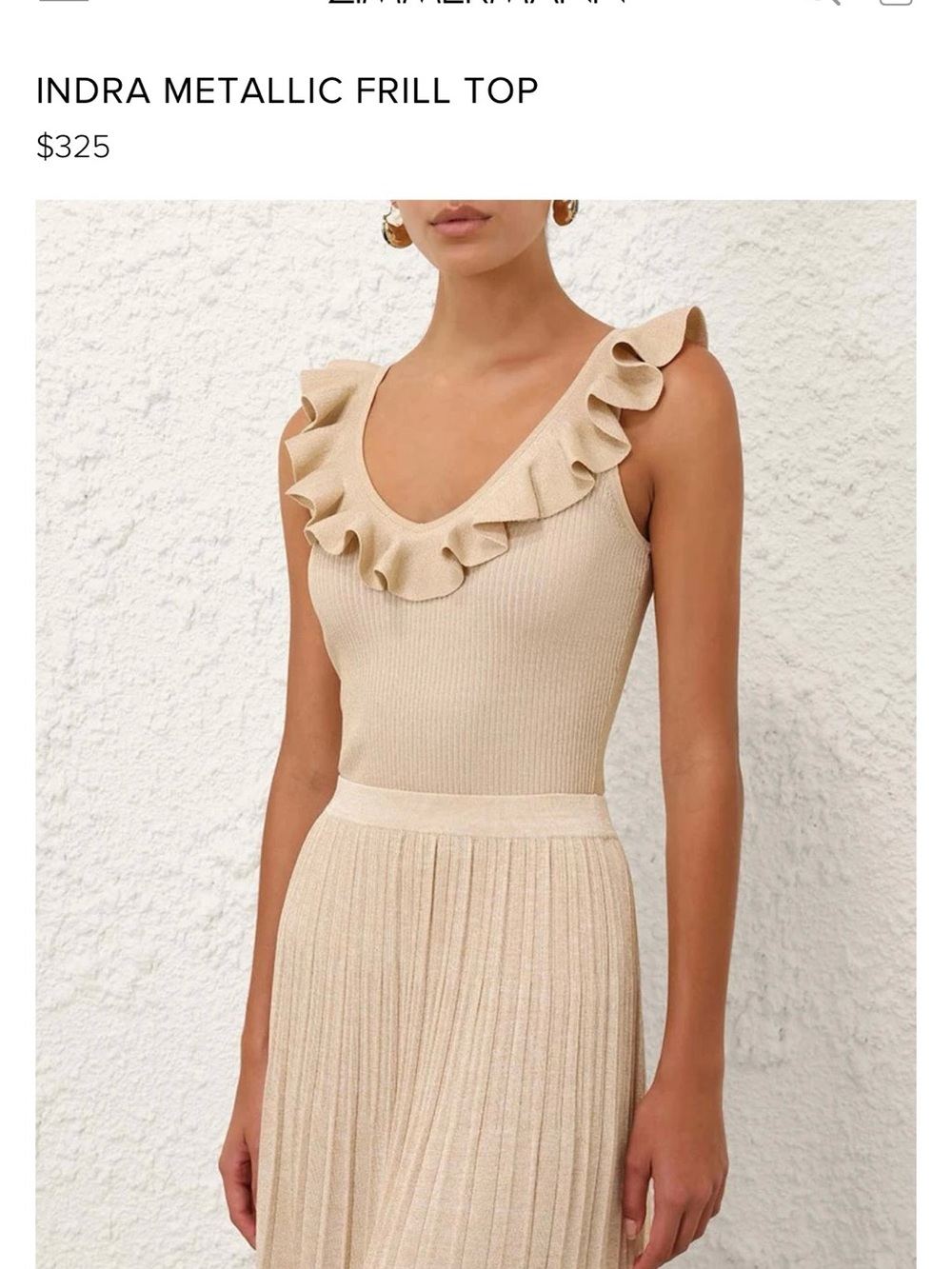 Zimmermann Indra Metallic Frill Top in Light Gold